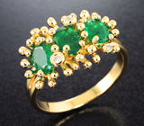 Золотое кольцо с насыщенными уральскими изумрудами 1,24 карата и бриллиантами Золото