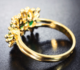 Золотое кольцо с насыщенными уральскими изумрудами 1,24 карата и бриллиантами Золото