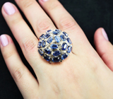 Крупное серебряное кольцо с кианитами и бесцветными топазами Серебро 925