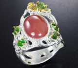 Серебряное кольцо с карнелианом, диопсидами, перидотом и цитрином