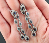 Великолепные серебряные серьги с насыщенно-синими сапфирами Серебро 925