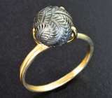 Золотое кольцо с резной жемчужиной с титановым люстром 6,35 карата Золото