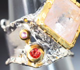 Серебряное кольцо с морганитом и сапфирами Серебро 925
