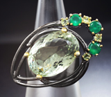 Серебряное кольцо с зеленым аметистом 22+ карат, хризопразом и перидотами Серебро 925