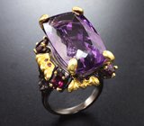 Серебряное кольцо с аметистом 30+ карат и родолитами