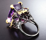 Серебряное кольцо с аметистом 30+ карат и родолитами