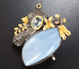 Серебряная брошь с голубым опалом, топазом, аметистом и синим сапфиром Серебро 925