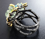 Серебряное кольцо с резным зеленым аметистом, голубыми топазами и перидотами Серебро 925