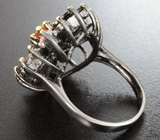 Серебряное кольцо с разноцветными турмалинами и дымчатым кварцем Серебро 925