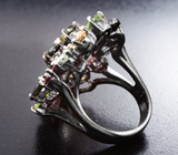 Серебряное кольцо с разноцветными турмалинами и перидотами Серебро 925