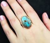 Серебряное кольцо с бирюзой 14,78 карата и синими сапфирами