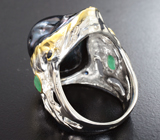 Серебряное кольцо с цветной жемчужиной барокко, изумрудами и синими сапфирами Серебро 925