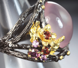 Серебряное кольцо с розовым кварцем, жемчужиной, розовыми турмалинами, родолитом и альмандинами гранатами Серебро 925