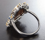 Серебряное кольцо с австралийским дублет опалом 6,7 карата, синими и васильковыми сапфирами Серебро 925