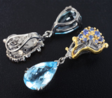 Серебряные серьги с голубыми топазами 11,12 карата и васильковыми сапфирами Серебро 925
