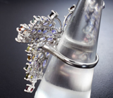 Роскошное серебряное кольцо «Бабочка» с танзанитами и разноцветными турмалинами Серебро 925