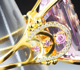 Золотое кольцо с эксклюзивным кунцитом топовой огранки 49,77 карата, розовыми сапфирами и бриллиантами Золото