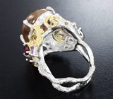 Серебряное кольцо с рутиловым и дымчатым кварцем, родолитами и аметистами Серебро 925