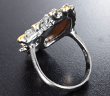 Серебряное кольцо с аммолитом аммонита и оранжевыми сапфирами Серебро 925