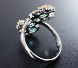 Серебряное кольцо с изумрудами высоких характеристик, зелеными и желтыми сапфирами Серебро 925