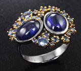 Серебряное кольцо с синими и васильковыми сапфирами 6,45 карата Серебро 925