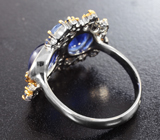 Серебряное кольцо с синими и васильковыми сапфирами 6,45 карата Серебро 925