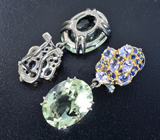 Серебряные серьги с зелеными аметистами 16,33 карата, танзанитами и синими сапфирами Серебро 925