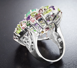 Крупное серебряное кольцо с изумрудом, аметистами, диопсидами, перидотами и разноцветными турмалинами Серебро 925