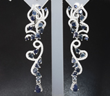 Изысканные серебряные серьги с синими сапфирами Серебро 925