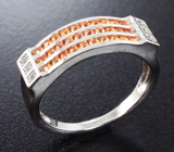 Стильное серебряное кольцо с сапфирами падпараджа бриллиантовой огранки Серебро 925
