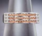 Стильное серебряное кольцо с сапфирами падпараджа бриллиантовой огранки Серебро 925