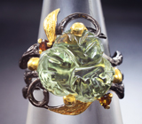 Серебряное кольцо с резным зеленым аметистом 10+ карат и оранжевыми турмалинами Серебро 925