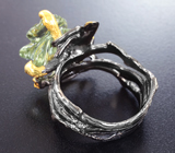 Серебряное кольцо с резным зеленым аметистом 10+ карат и оранжевыми турмалинами Серебро 925