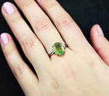 Серебряное кольцо с ярким зеленым турмалином 3,25 карата и голубыми сапфирами Серебро 925