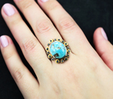 Серебряное кольцо с бирюзой 9,74 карата и синими сапфирами