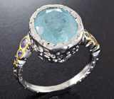 Серебряное кольцо с аквамарином, танзанитами и синими сапфирами Серебро 925