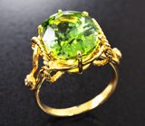 Золотое кольцо с сочно-зеленым турмалином 8,34 карата и бриллиантами Золото