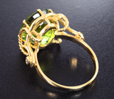 Золотое кольцо с сочно-зеленым турмалином 8,34 карата и бриллиантами Золото