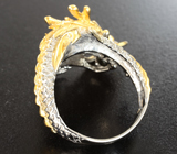 Скульптурное серебряное кольцо «Дракон» с кристаллическим черным опалом и танзанитами Серебро 925