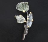 Серебряная брошь с резными зелеными аметистами 30+ карат Серебро 925