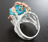 Серебряное кольцо с резной бирюзой и синими сапфирами Серебро 925