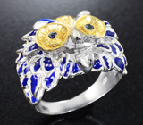 Серебряное кольцо с синими сапфирами и цветной эмалью Серебро 925