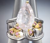 Серебряное кольцо с морганитом и розовыми сапфирами Серебро 925