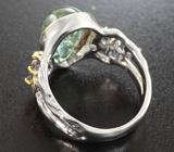 Серебряное кольцо с зеленым турмалином 7,27 карата и васильковыми сапфирами Серебро 925
