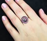 Великолепное серебряное кольцо с черным опалом, розовыми и синими сапфирами бриллиантовой огранки Серебро 925