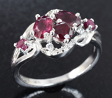 Изящное серебряное кольцо с рубинами Серебро 925