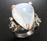 Серебряное кольцо с лунным камнем 27+ карат, голубыми топазами и цитринами Серебро 925