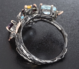 Серебряное кольцо с голубыми топазами, аметистами и желтыми сапфирами Серебро 925