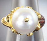 Серебряное кольцо с жемчужиной барокко 18,87 карата, сапфирами и цаворитами Серебро 925