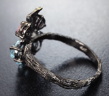 Серебряное кольцо с голубыми топазами, розовыми турмалинами и родолитами Серебро 925
